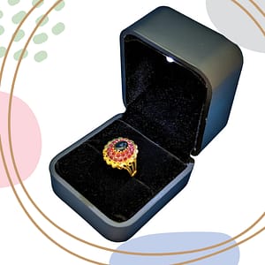 Gold-Plated Designer Ring with Ruby & Sapphire-Inspired Stones