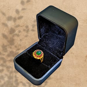 Regal Elegance – Gold-Plated Ring with Ruby & Emerald Accents