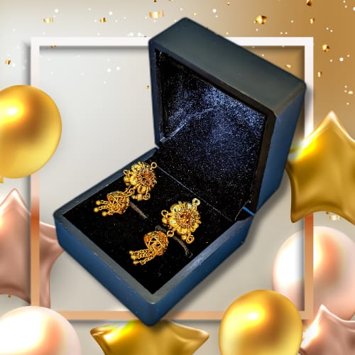 Gold-Plated Traditional Jhumka Earrings with Floral Detailing